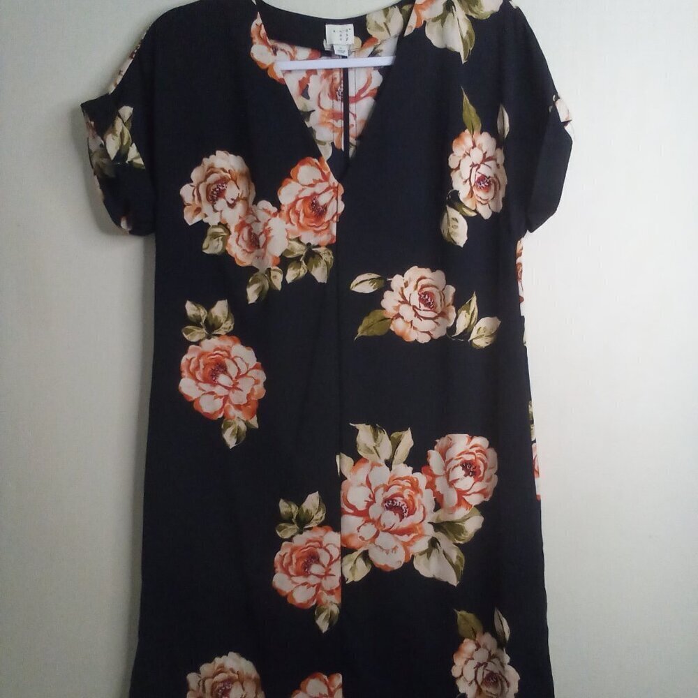 A New Day Dress Women S Short Sleeve High Low Hem Floral Feminine Black Orange